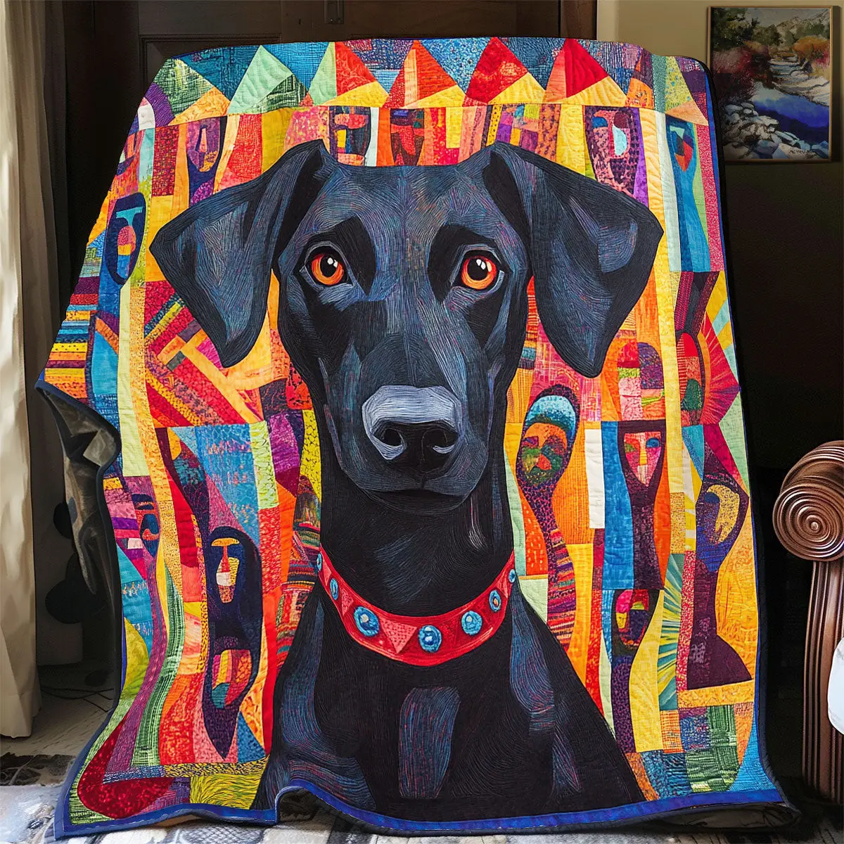 Vibrant Black Dog Quilt Luxury Throw Blankets Mother's Day Gifts For Daughter