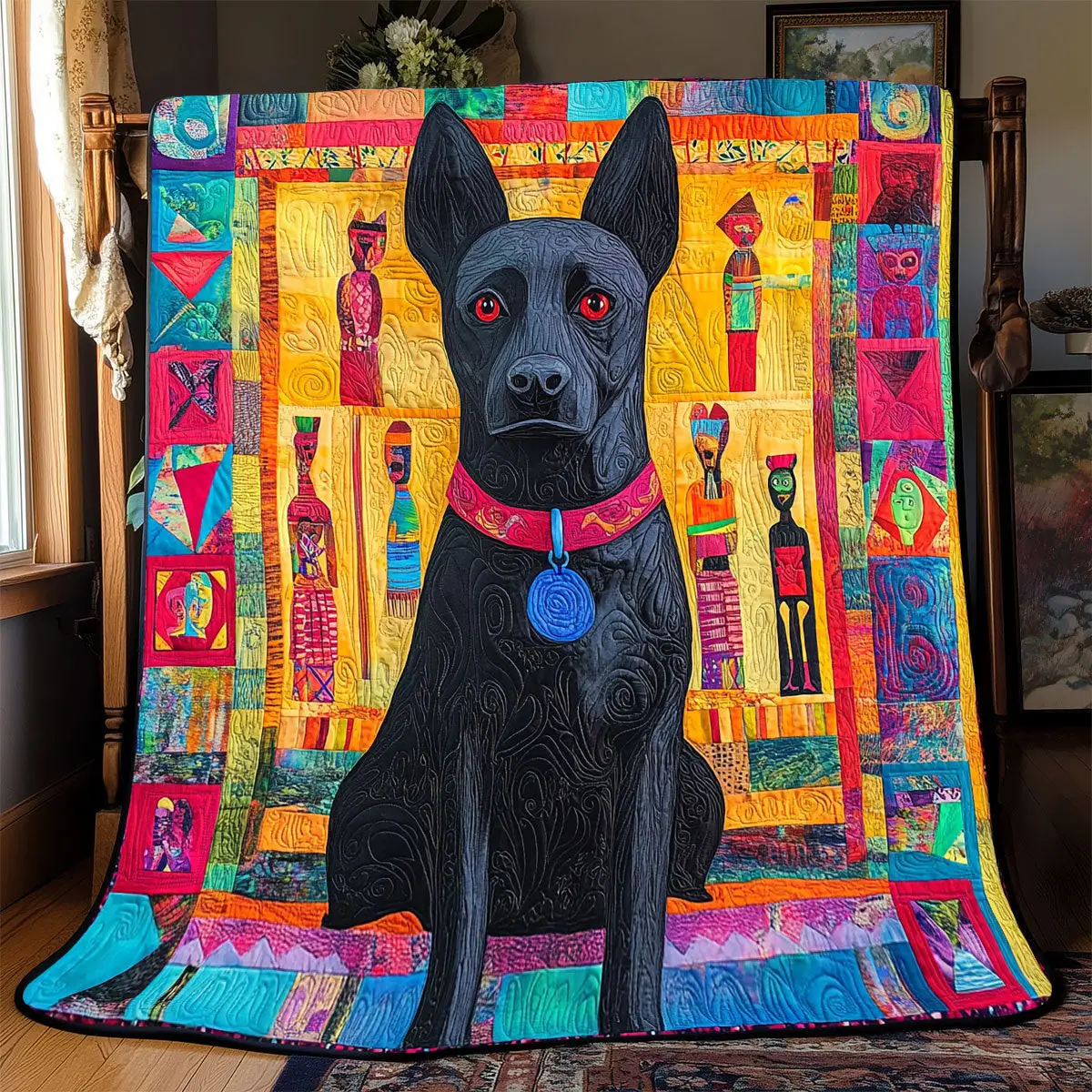 Vibrant Black Dog Quilt Luxury Throw Blankets Special Birthday Gifts For Grandma