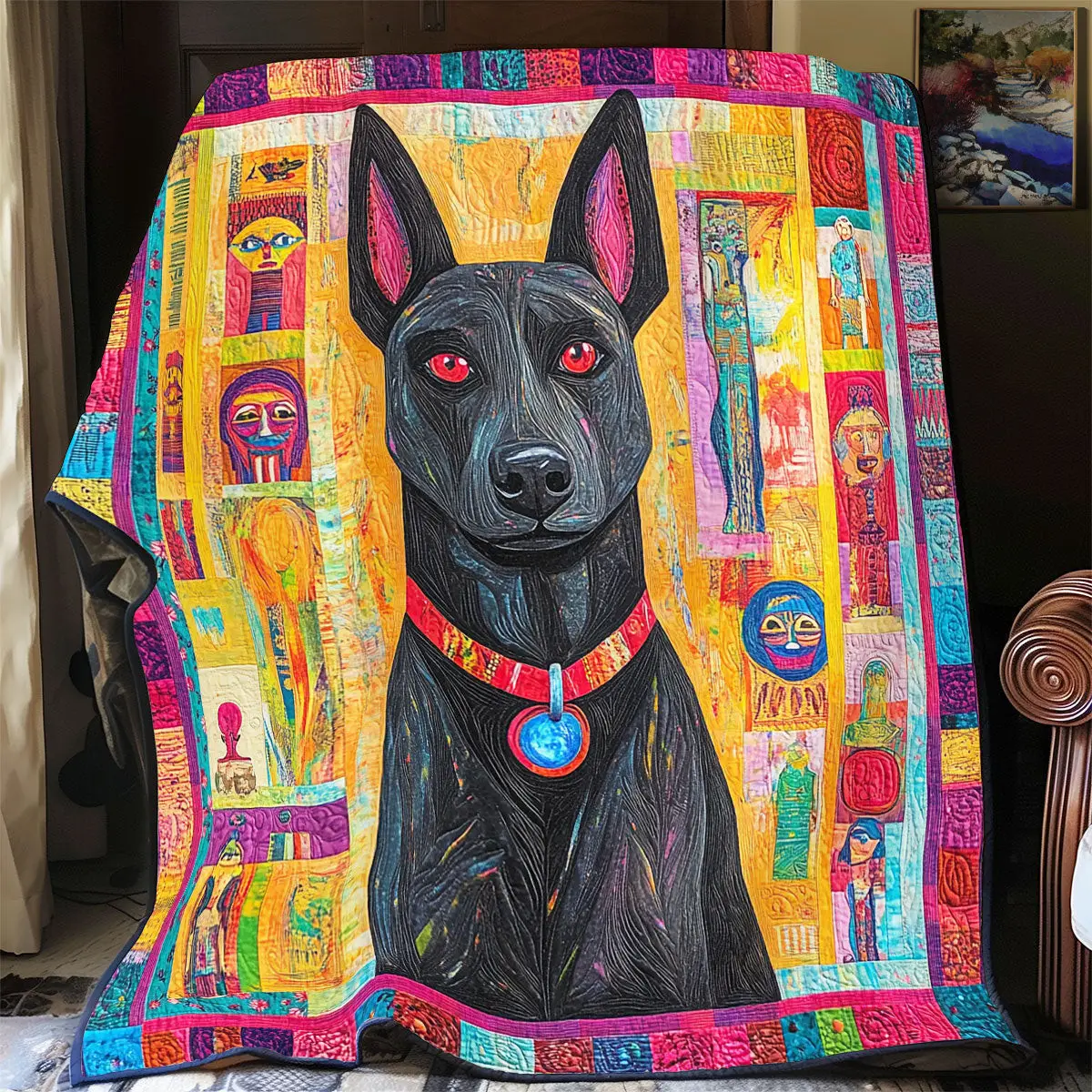 Vibrant Black Dog Quilt Luxury Throw Blankets Useful Gifts For Mom Vibrant Black Dog Quilt Luxury Throw Blankets Useful Gifts For Mom - Image 1