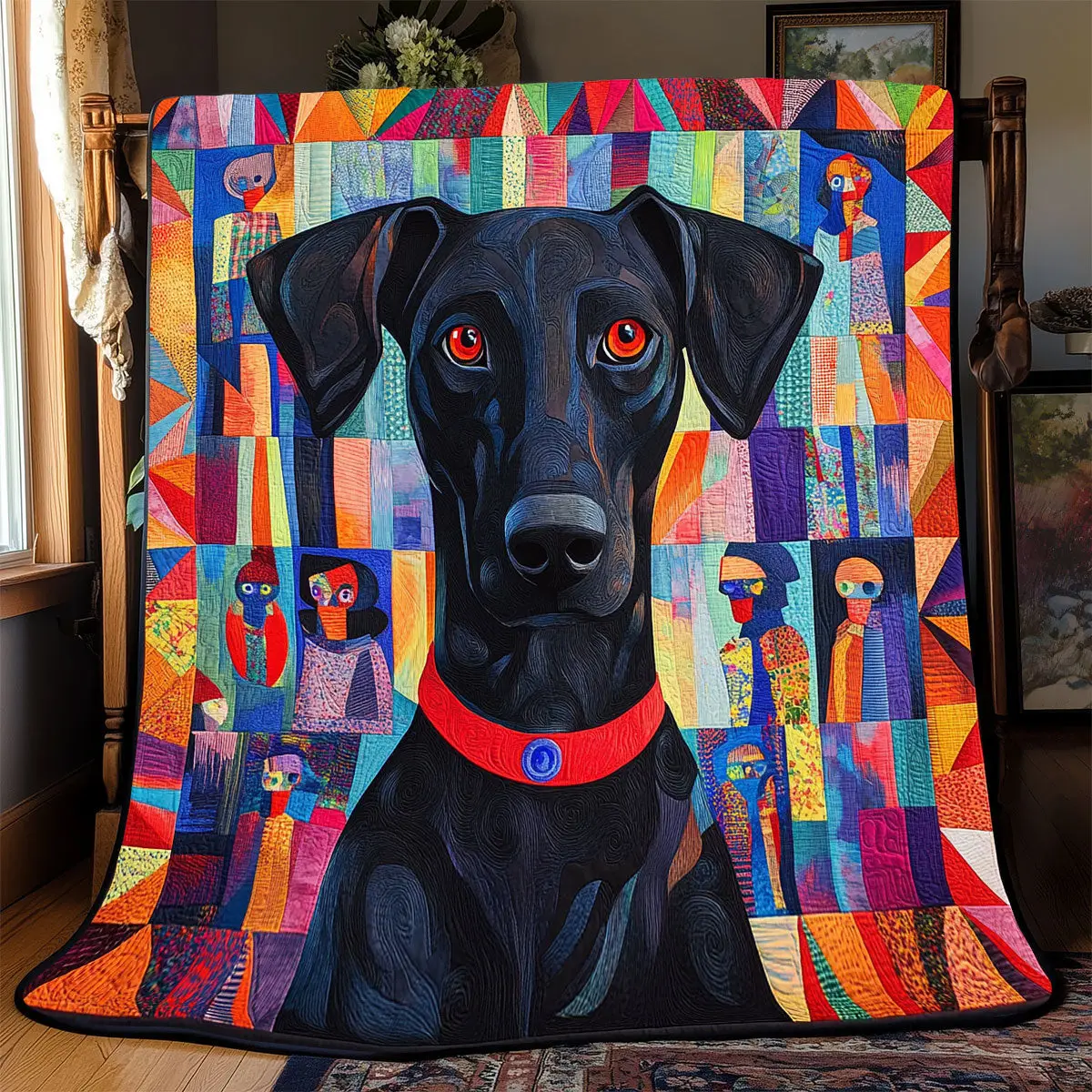 Vibrant Black Dog Quilt Throw Blankets Fathers Day Gift From Daughter