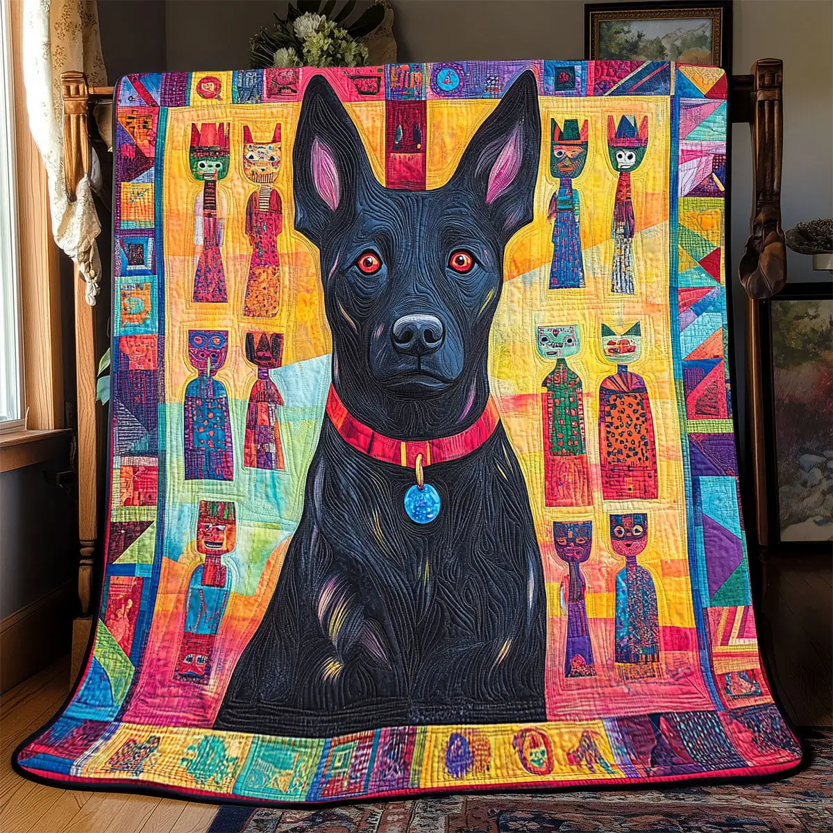 Vibrant Black Dog Quilted Throw Blankets Mother's Day Gifts For Daughter Vibrant Black Dog Quilted Throw Blankets Mother's Day Gifts For Daughter - Image 1