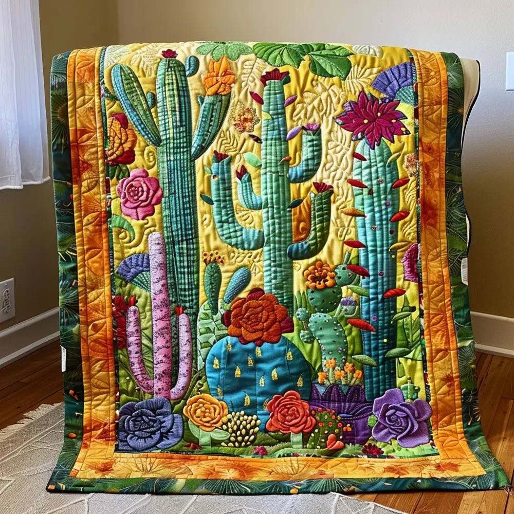 Vibrant Cactus Floral Desert Quilted Blanket Southwestern Art Throw Best Gift For Cactus Succulent Lover Vibrant Cactus Floral Desert Quilted Blanket Southwestern Art Throw Best Gift For Cactus Succulent Lover - Image 1