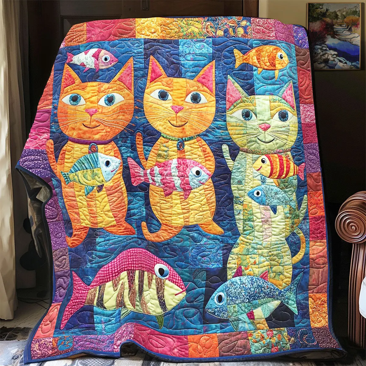 Vibrant Cute Cat Quilt Blankets Couch Blanket Special Birthday Gifts For Grandma