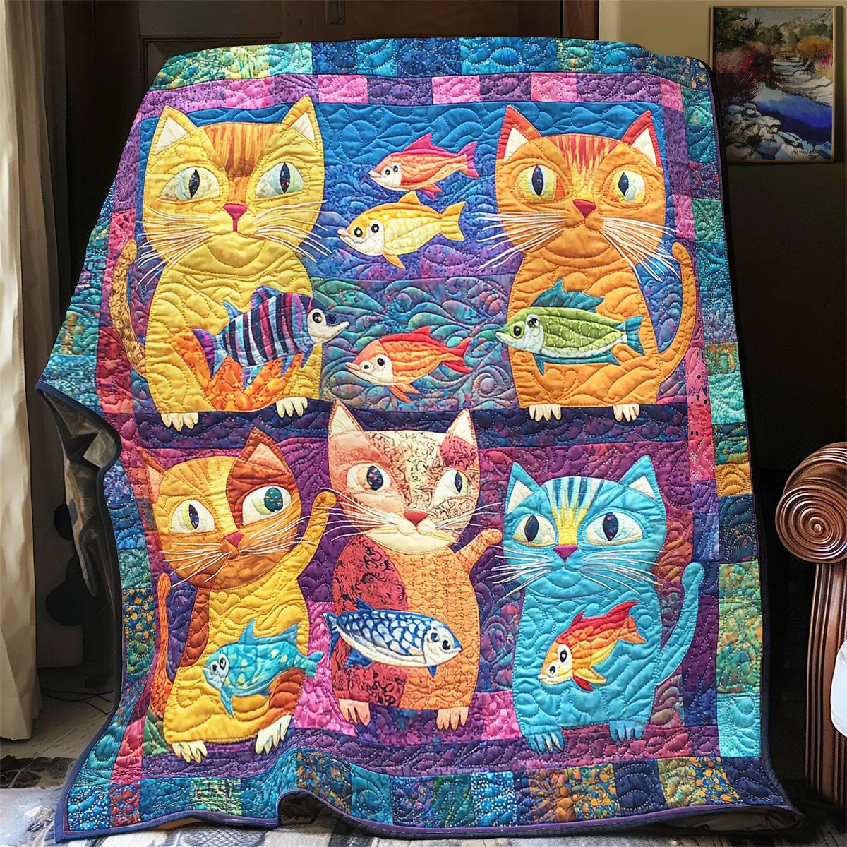Vibrant Cute Cat Quilt Blankets Mothers Day Gift For New Mother