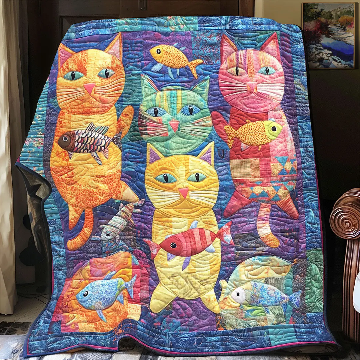 Vibrant Cute Cat Quilt Blankets Mother's Day Gifts For Daughter In Law