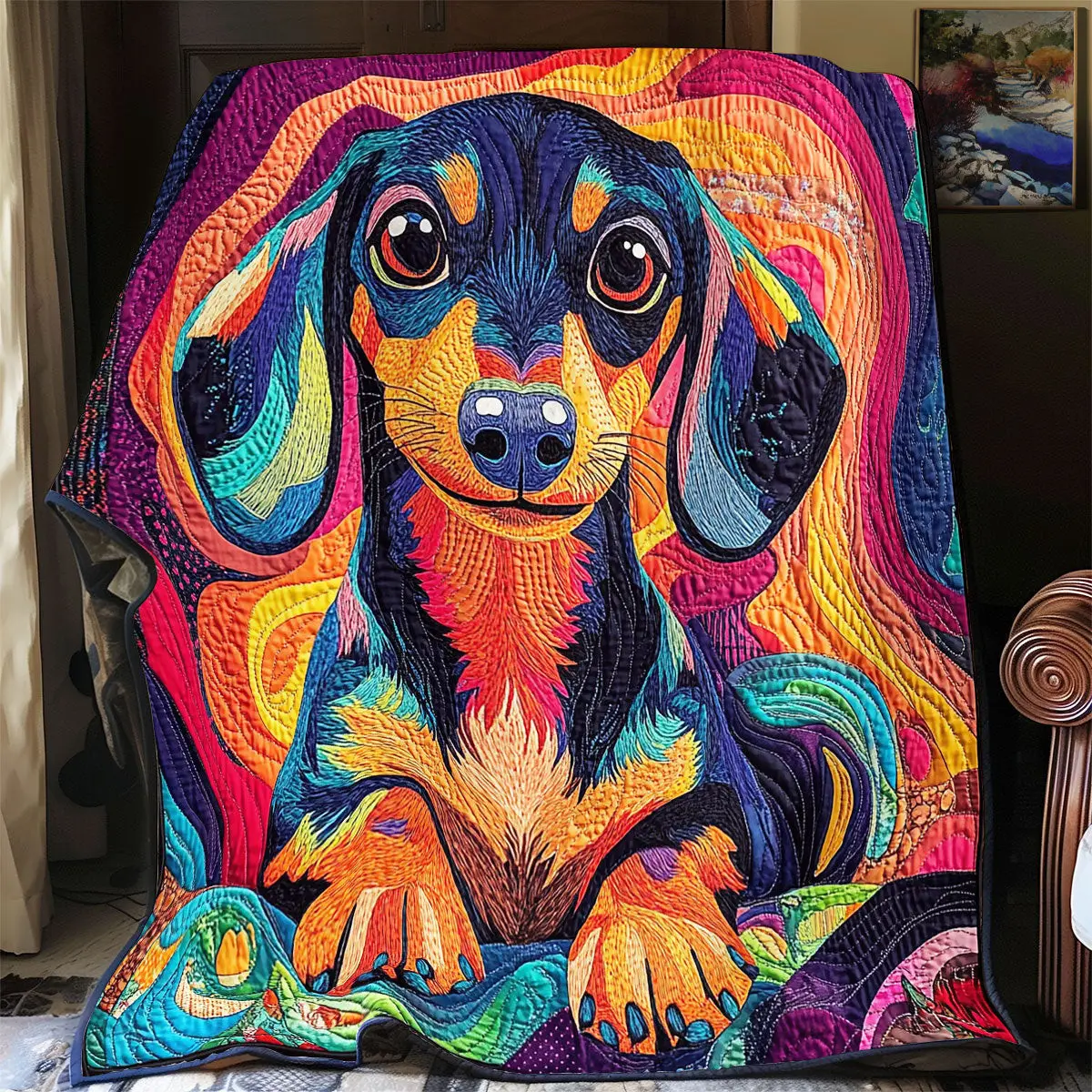 Vibrant Dachshund Quilt Luxury Throw Blankets Gifts For Father In Law