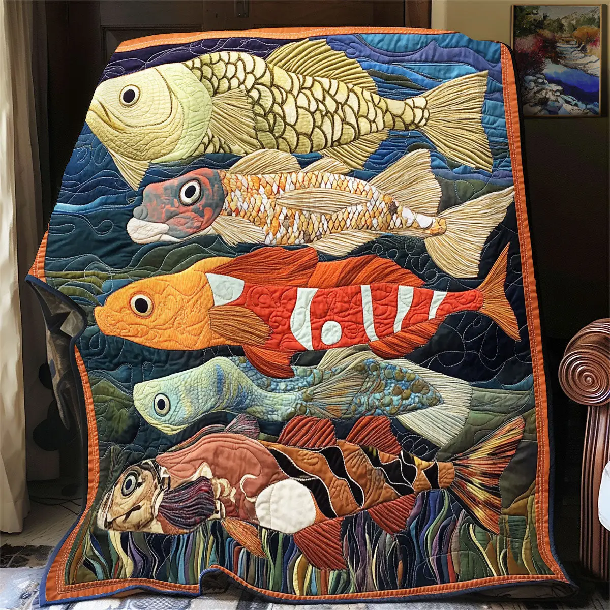 Vibrant Fish Quilt Luxury Throw Blankets Gifts For Father In Law
