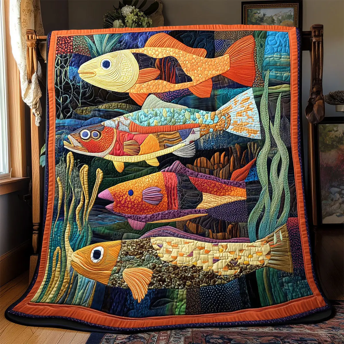 Vibrant Fish Quilt Luxury Throw Blankets Mother's Day Gifts For Daughter Vibrant Fish Quilt Luxury Throw Blankets Mother's Day Gifts For Daughter - Image 1