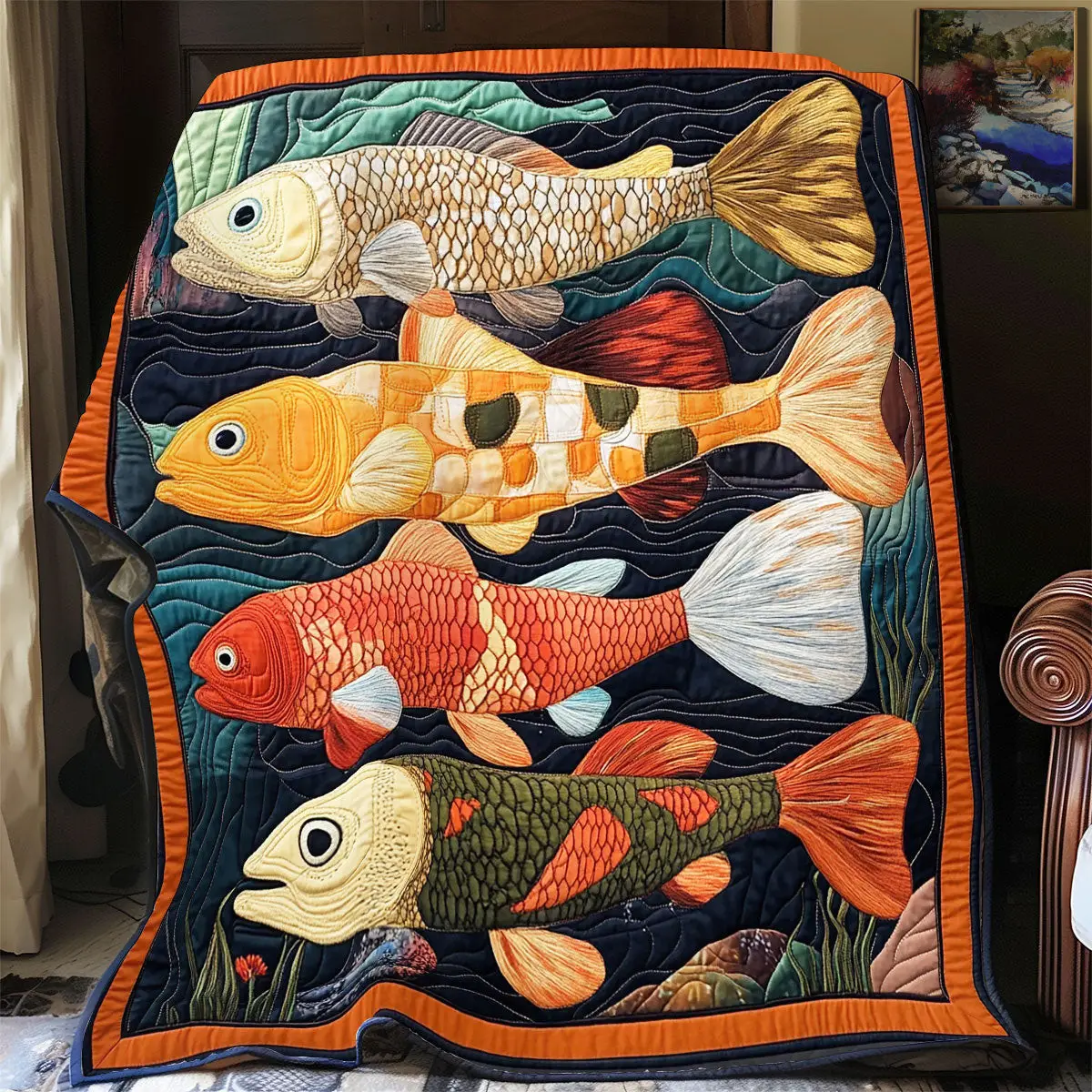 Vibrant Fish Quilt Throw Blankets Awesome Mother's Day Gifts