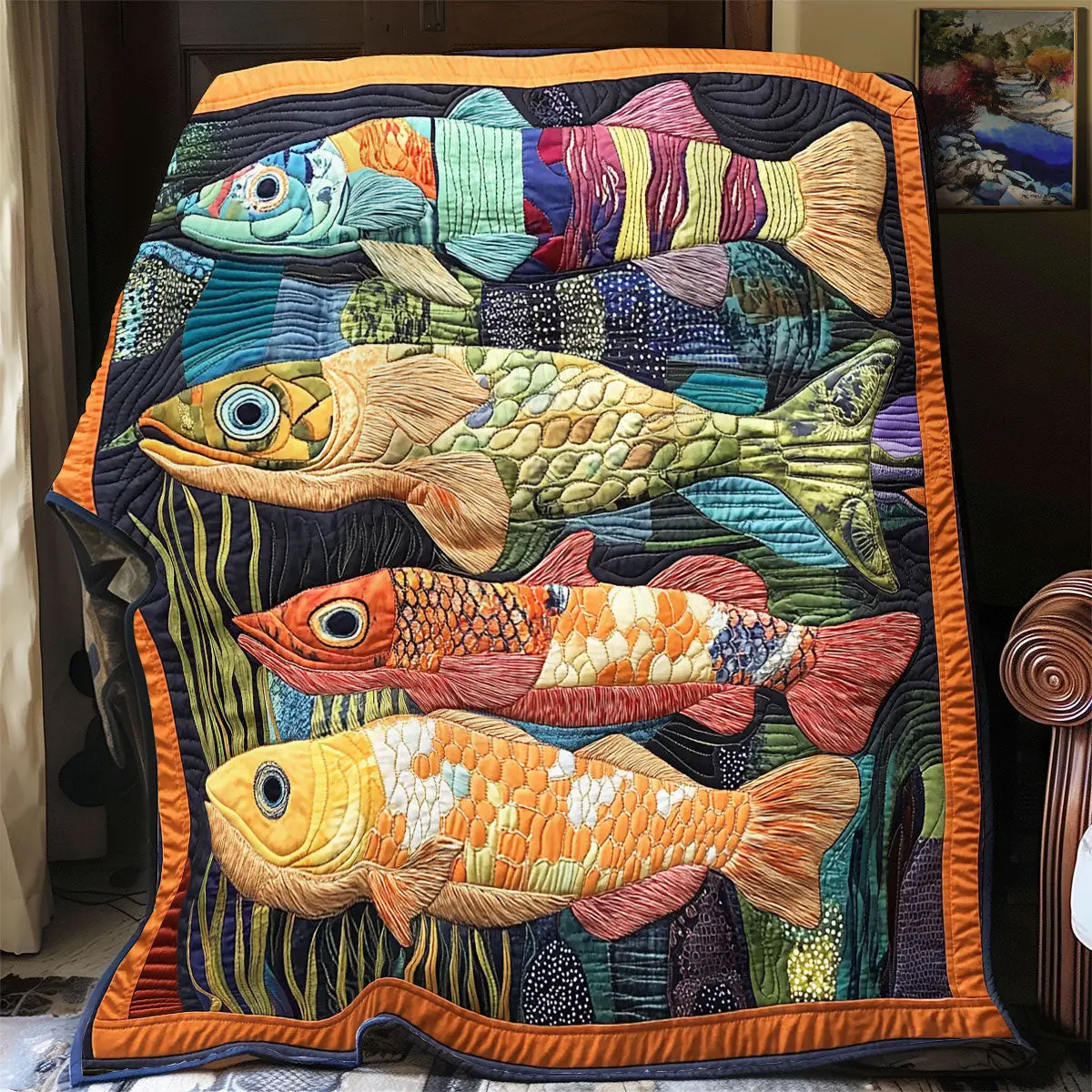 Vibrant Fish Quilt Throw Blankets Gifts For Mother In Law Vibrant Fish Quilt Throw Blankets Gifts For Mother In Law - Image 1
