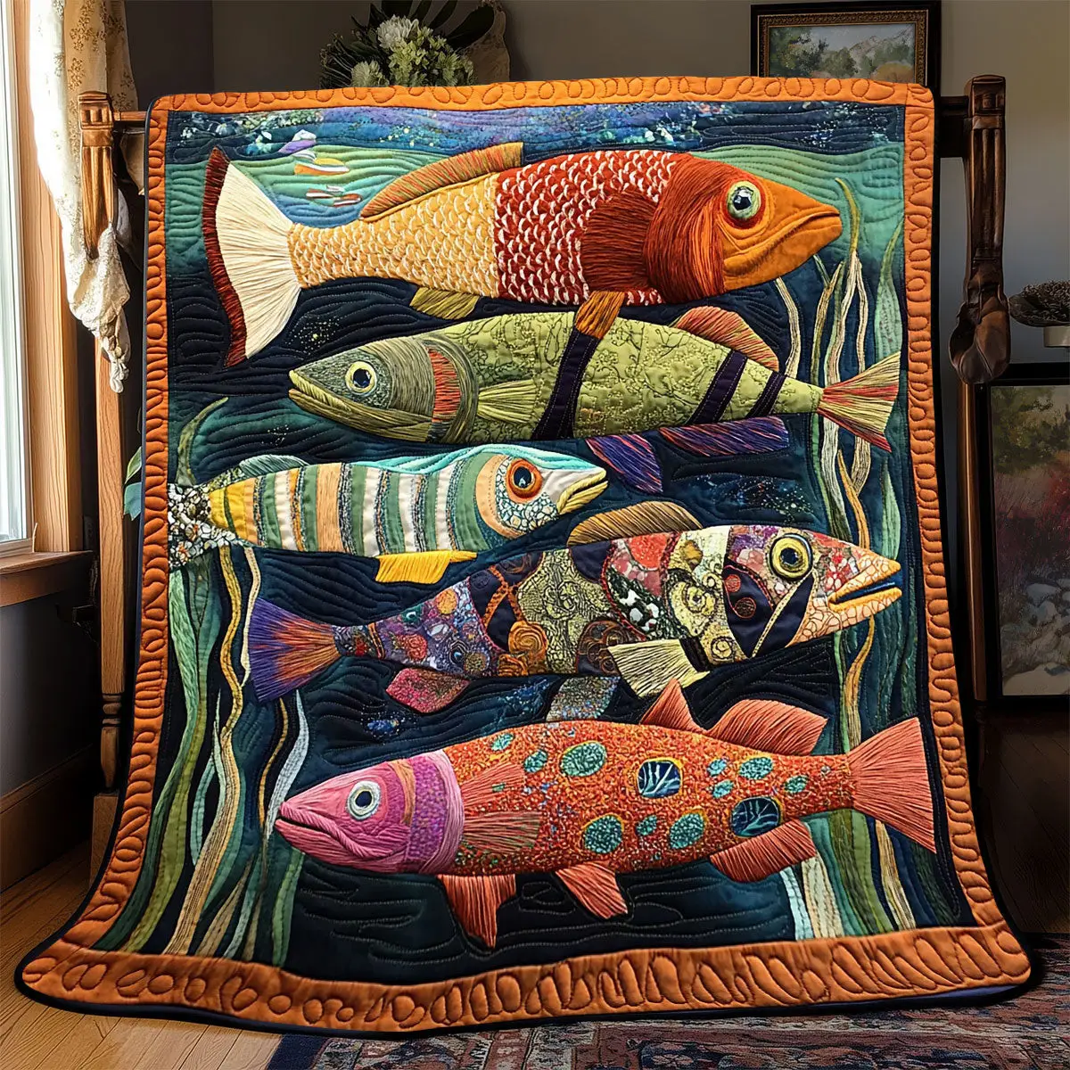 Vibrant Fish Quilt Throw Blankets Mother's Day Gifts For Daughter