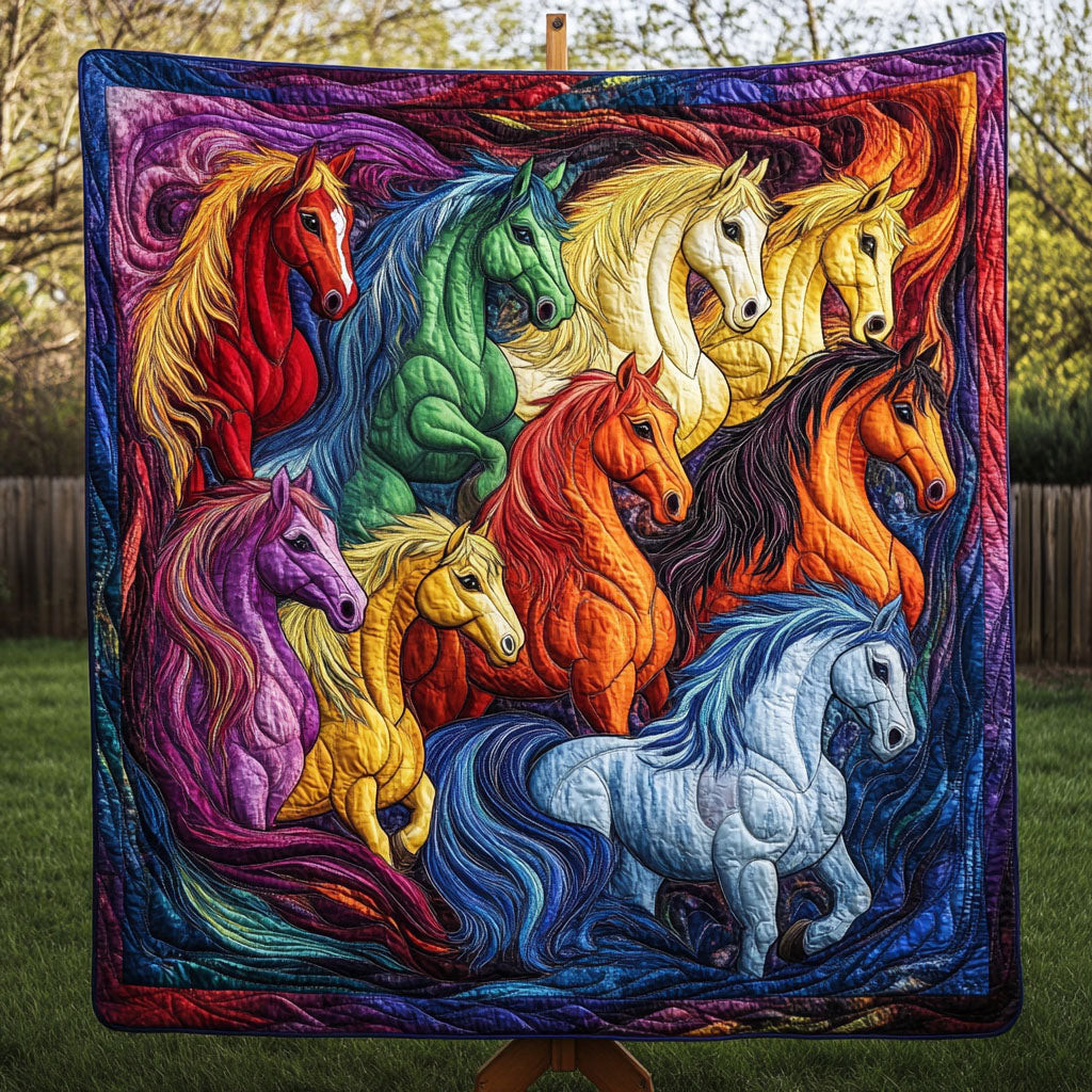 Vibrant Herd Quilted Blanket Best Throw Blanket Gift For Horse Lover Woman Vibrant Herd Quilted Blanket Best Throw Blanket Gift For Horse Lover Woman - Image 1