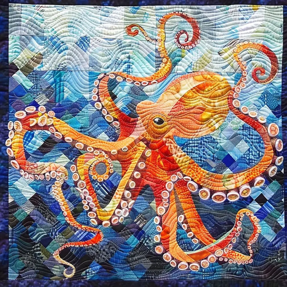 Vibrant Octopus Wave Quilted Blanket Ocean Creature Mosaic Throw Best Gift For Octopus Lover Sea Fan Vibrant Octopus Wave Quilted Blanket Ocean Creature Mosaic Throw Best Gift For Octopus Lover Sea Fan - Image 1