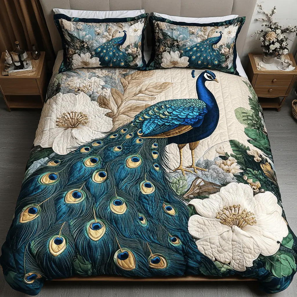 Vibrant Peacock Bliss Quilted Bedding Set Quilted Bedspreads Father's Day Special Gifts For Dad Vibrant Peacock Bliss Quilted Bedding Set Quilted Bedspreads Father's Day Special Gifts For Dad - Image 1