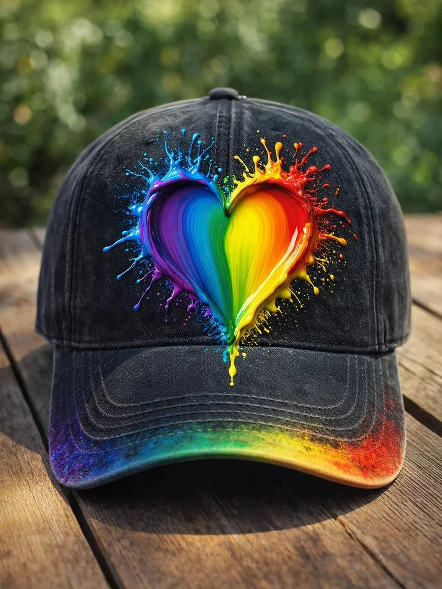 Vibrant Rainbow Heart Splash Baseball Cap Colorful Pride Heart Merch Gift For Supports