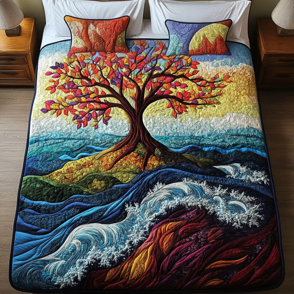 Vibrant Tree Quilted Bedding Set Cute Bedroom Decor Tree Of Life Gifts For Her Vibrant Tree Quilted Bedding Set Cute Bedroom Decor Tree Of Life Gifts For Her - Image 1