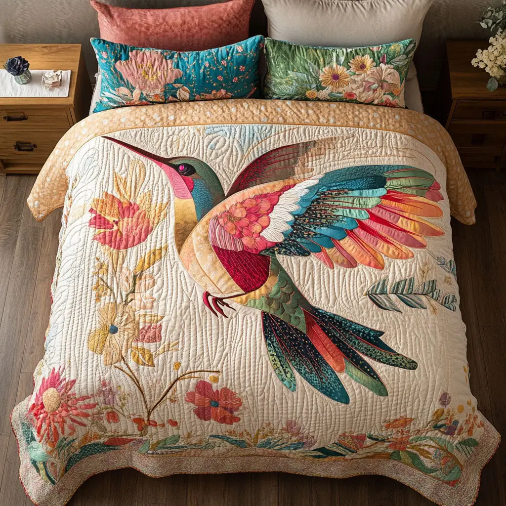 Vibrant Wings Quilted Bedding Set Xmas Holiday Duvet Cover Set Gifts For Hummingbird Lovers Vibrant Wings Quilted Bedding Set Xmas Holiday Duvet Cover Set Gifts For Hummingbird Lovers - Image 1