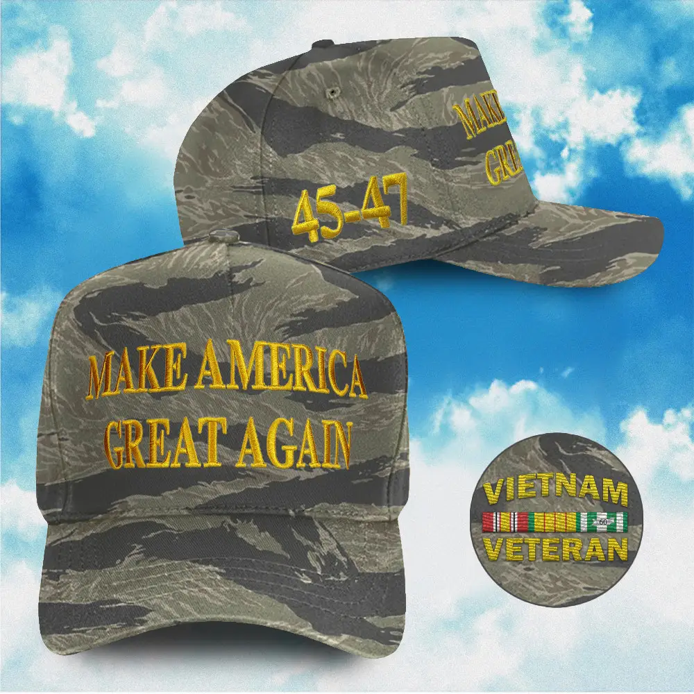 Vietnam Veteran 45-47 Hat Victory Triumph Black Dark Gold Hat 45-47 Celebrate The Triumph