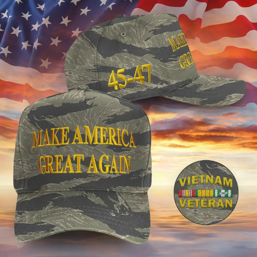 Vietnam Veteran MAGA Hat Pro Trump Embroidered Camo Hat Vote Donald Trump 2024 Merch Headwear
