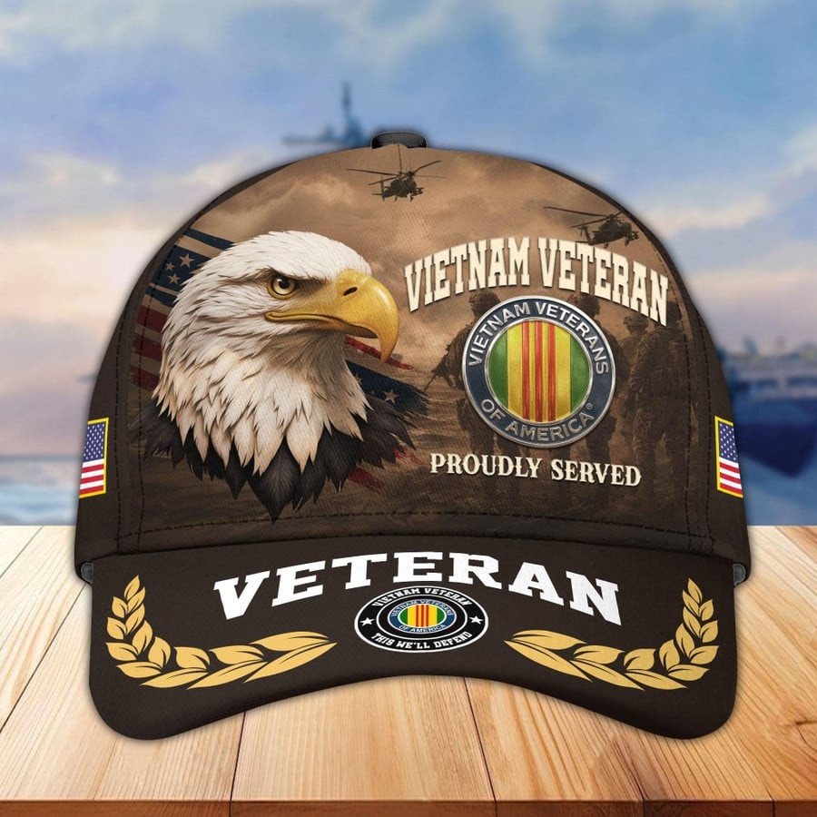 Vietnam Veteran Proudly Served Hat Eagle Military Honor Baseball Cap Gifts For Veteran