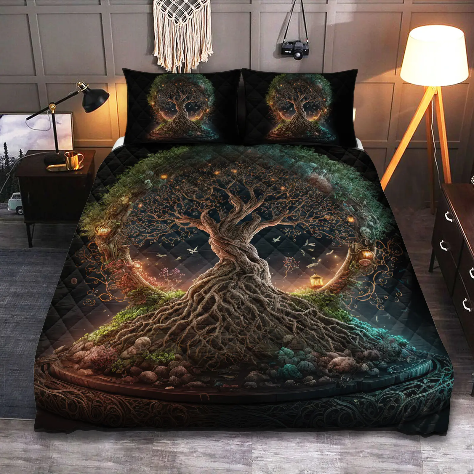 Viking Quilt Bedding Set Tree Of Life In Norse Mythology Viking Gifts For Men