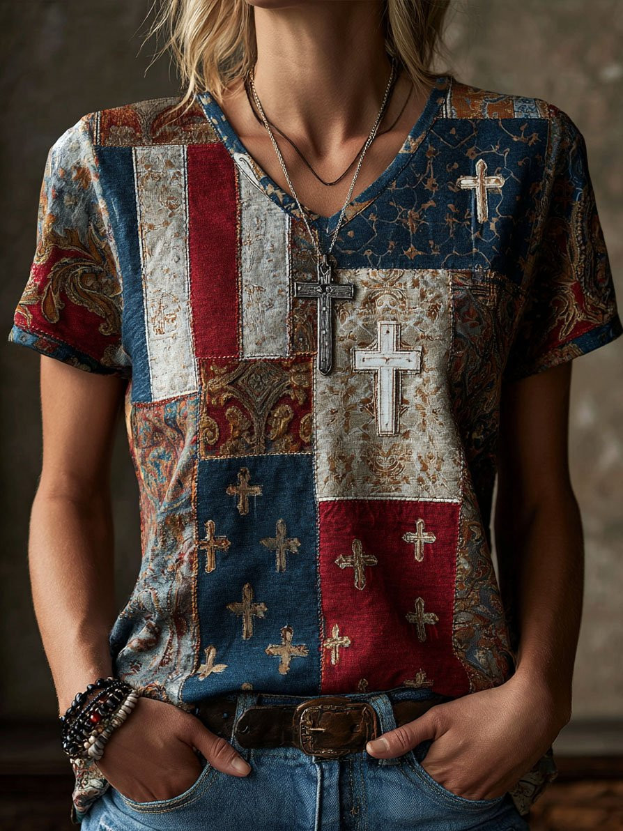 Vintage 250 Years Of Independence V-Neck Shirt In God We Trust Clothing Gift For Her