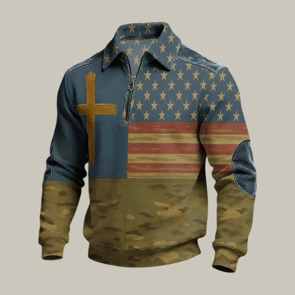 Vintage American 250th Anniversary Faith Quarter Zip Sweatshirt Fourth Of July Clothing Line Vintage American 250th Anniversary Faith Quarter Zip Sweatshirt Fourth Of July Clothing Line - Image 1