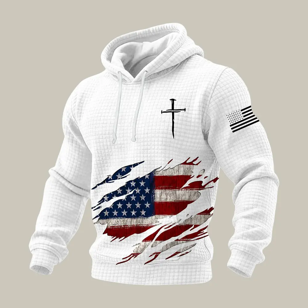 Vintage American Flag Hoodie America's Birthday Apparel July 4 Gift For Him Vintage American Flag Hoodie America's Birthday Apparel July 4 Gift For Him - Image 1