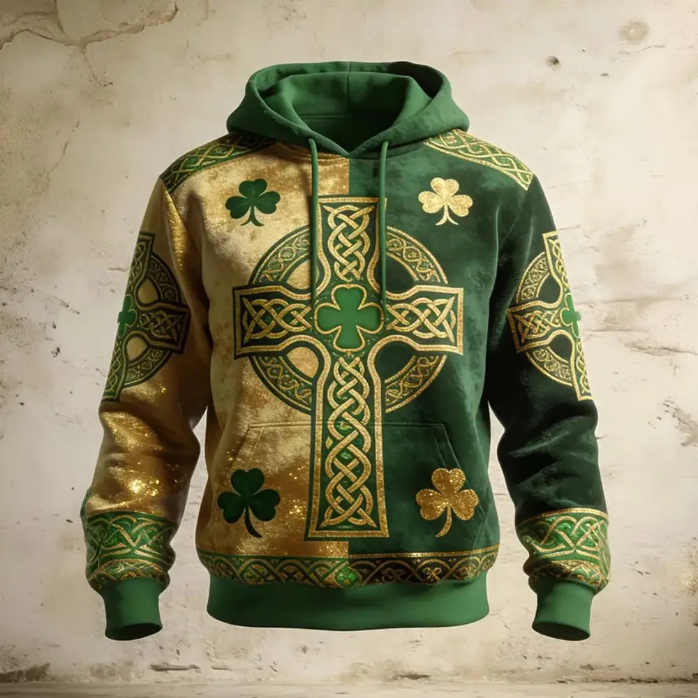 Vintage Celtic Cross Hoodie St Patrick's Day Clothing St Paddys Gifts For Husband