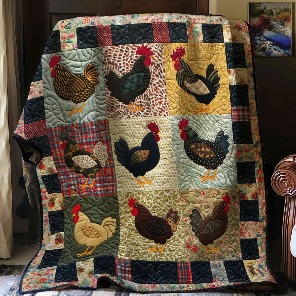 Vintage Chicken Easter Quilt Blanket For Couch 1St Mothers Day Gifts Vintage Chicken Easter Quilt Blanket For Couch 1St Mothers Day Gifts - Image 1