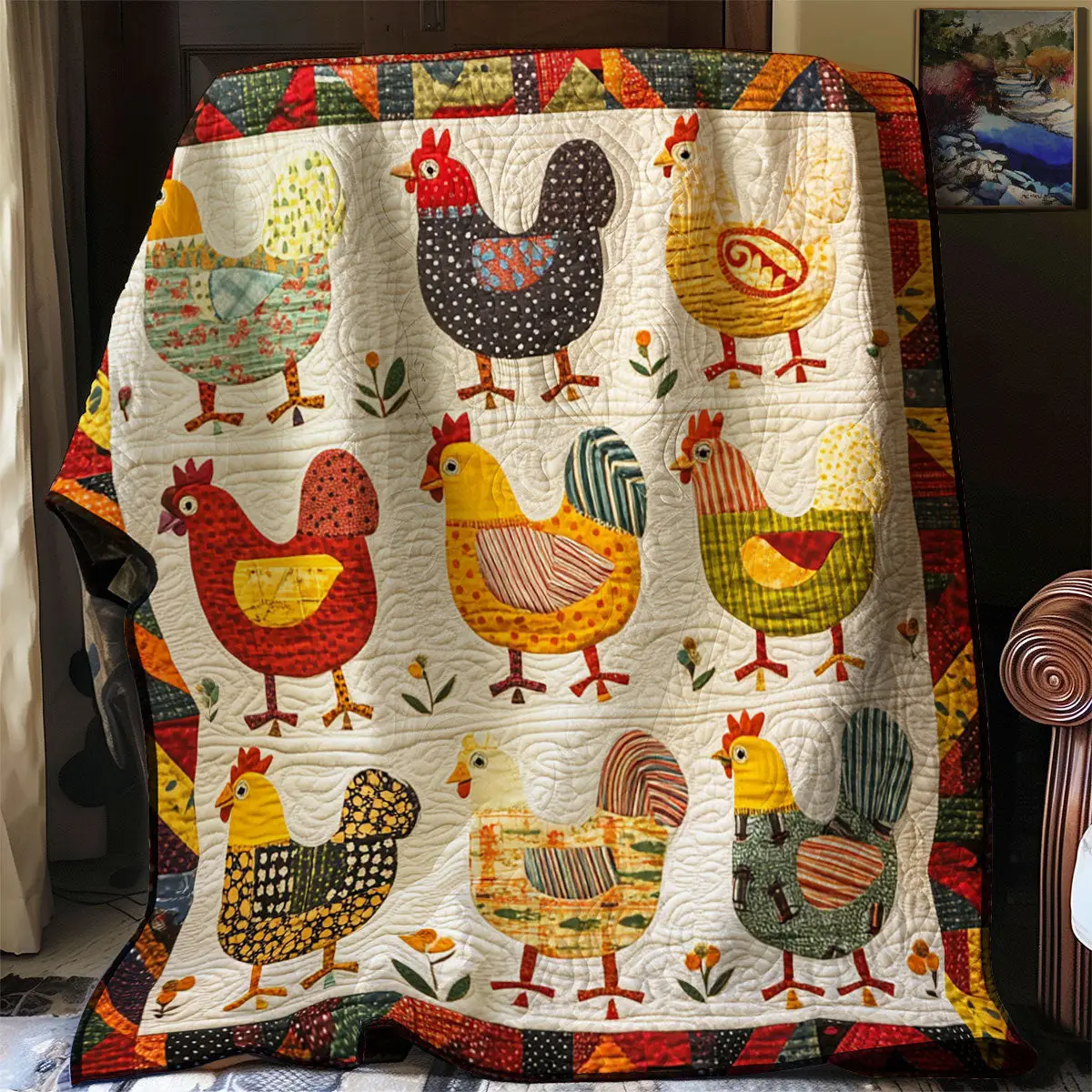 Vintage Chicken Quilt Best Throw Blanket Father's Day Presents For Husband