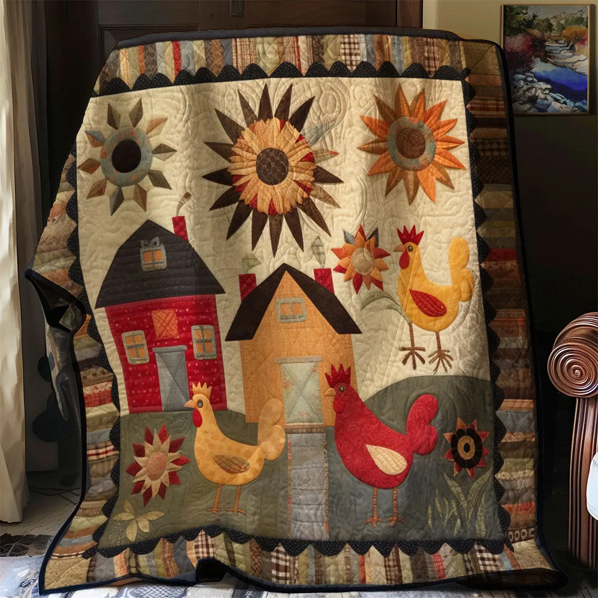 Vintage Chicken Quilt Best Throw Blanket Good Gifts For Dads 50Th Birthday