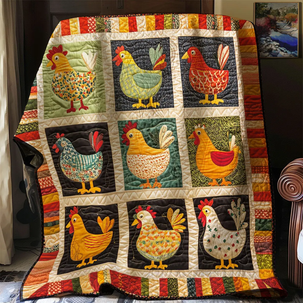 Vintage Chicken Quilt Easter Throw Blanket Mother's Day Gifts For Daughter