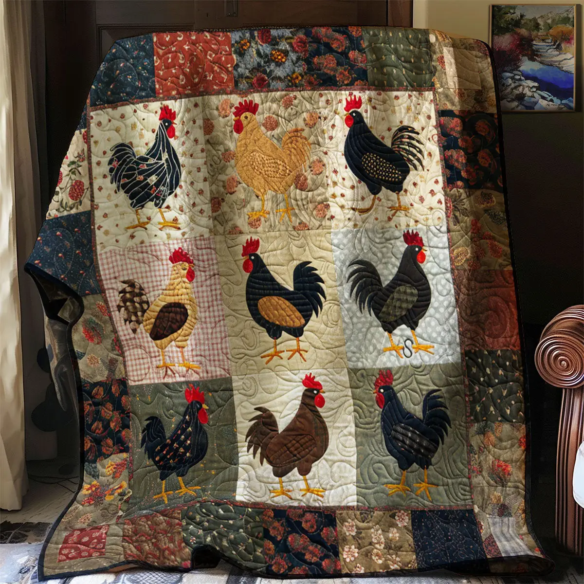 Vintage Chicken Quilt Easter Throw Blanket Perfect Mother' Day Gifts