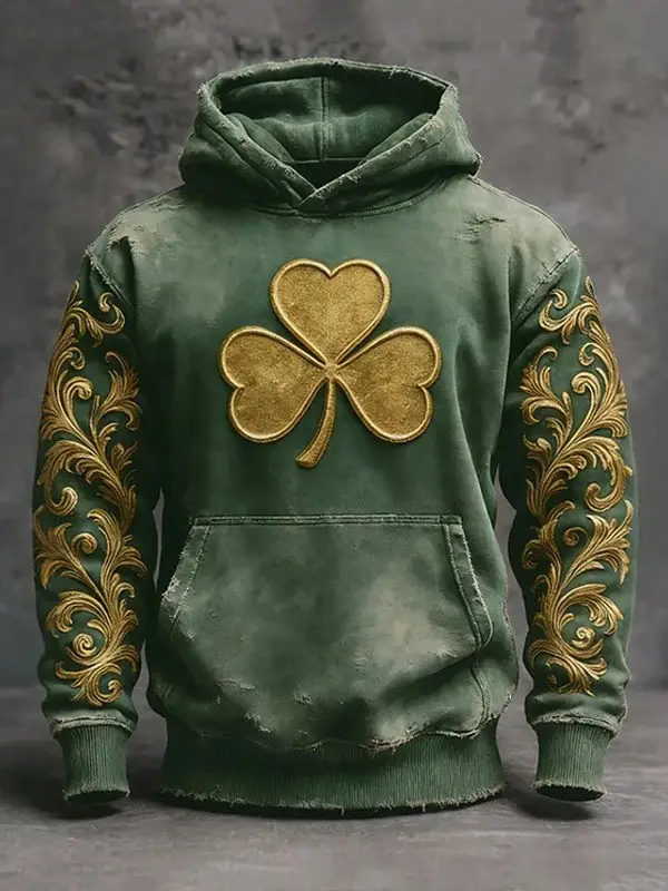 Vintage Floral Lucky Clover Graphic Hoodie St Patricks Day Irish Shamrock Gift For Men Vintage Floral Lucky Clover Graphic Hoodie St Patricks Day Irish Shamrock Gift For Men - Image 1