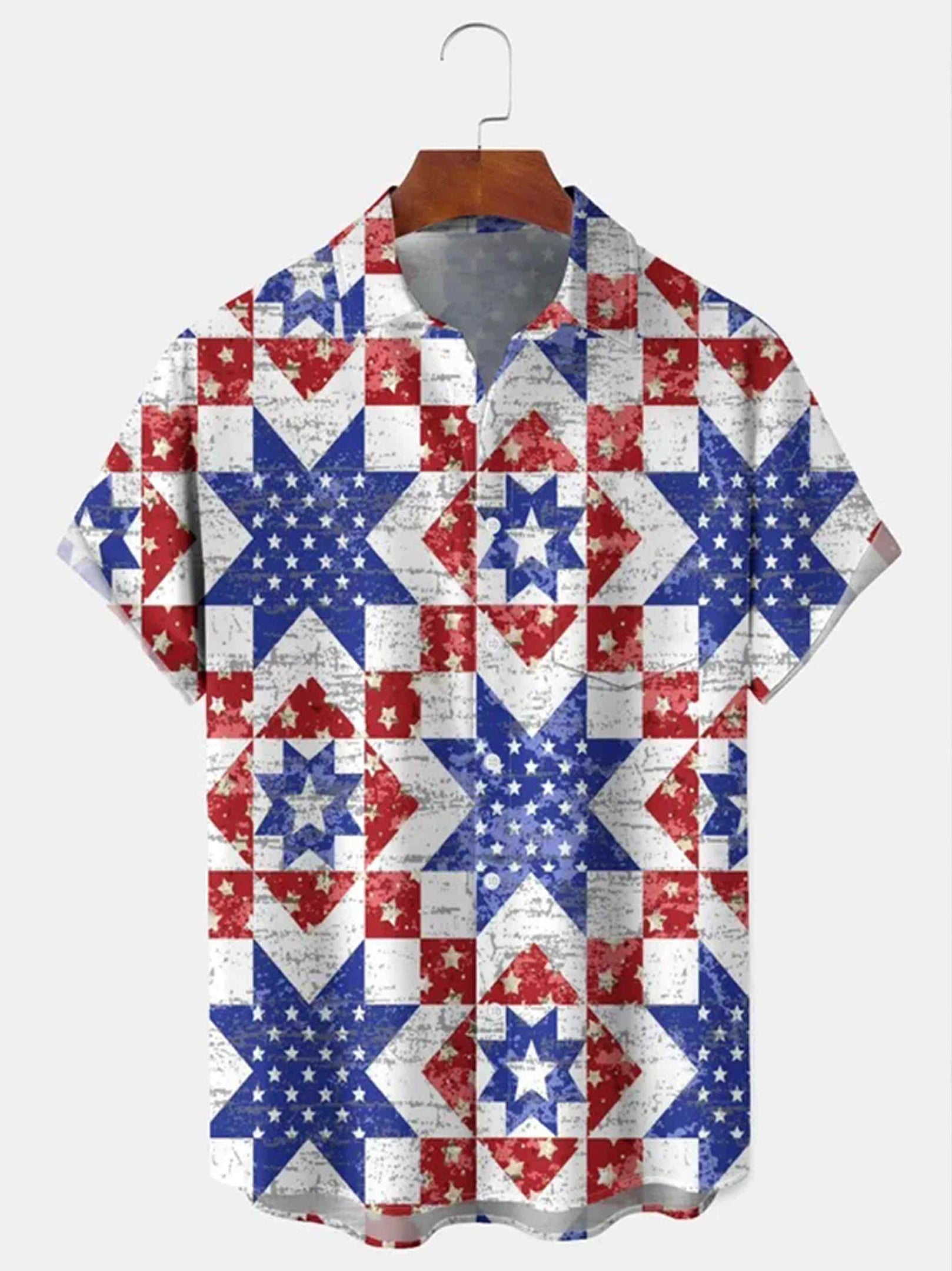 Vintage Geometric Star Patriotic Button Shirt 250 Years Anniversary Clothing Gifts For Men Vintage Geometric Star Patriotic Button Shirt 250 Years Anniversary Clothing Gifts For Men - Image 1
