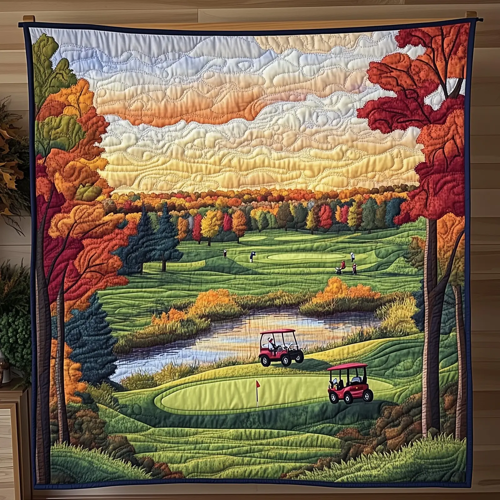 Vintage Golf Course Quilted Blanket Classic Sport Landscape Throw Gifts For Male Golfers