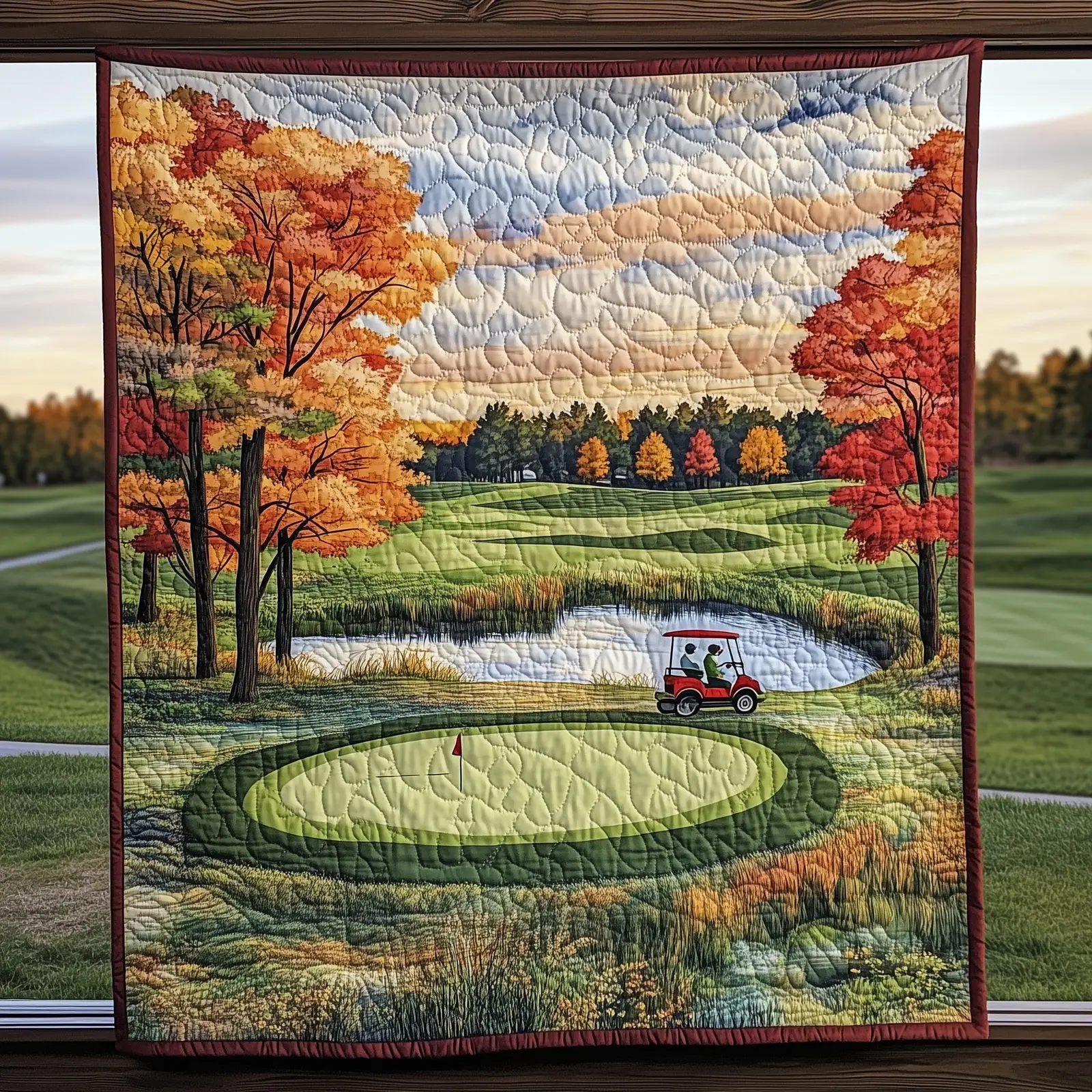 Vintage Golf Course Quilted Blanket Elegant Sport Comfort Cover Gifts For Male Golfers