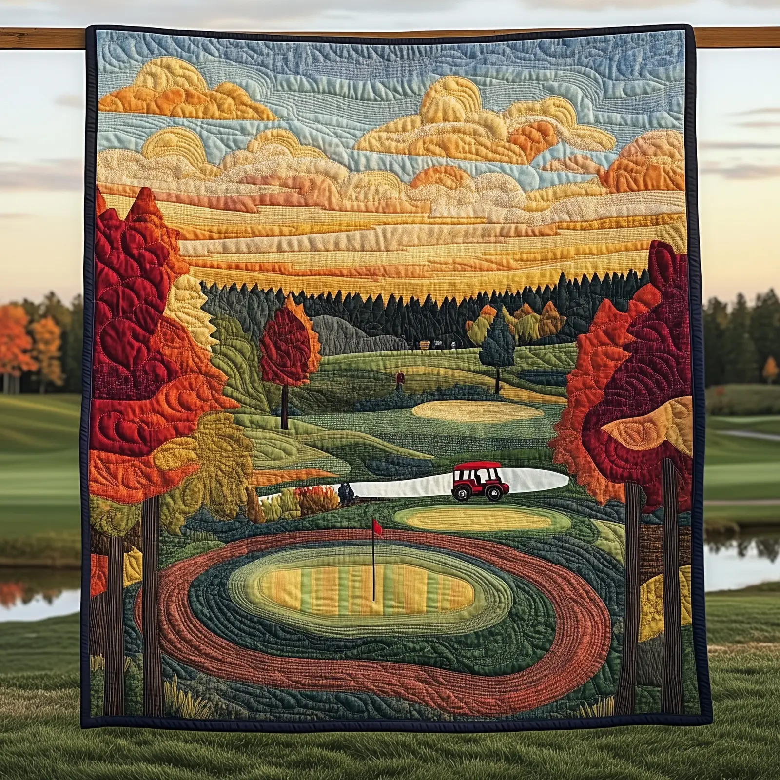Vintage Golf Course Quilted Blanket Nostalgic Fairway Quilt Gifts For Male Golfers