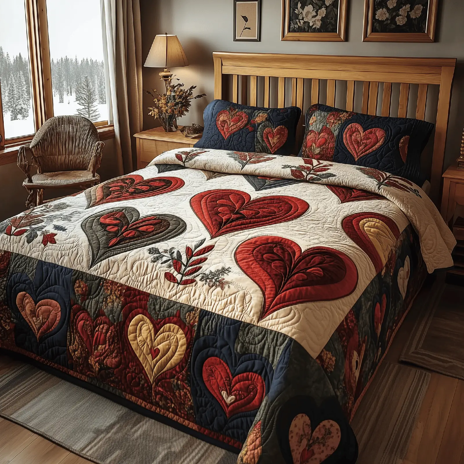 Vintage Heart Quilted Bedding Set Cute Room Decor Heart Shape Gifts For Grandma