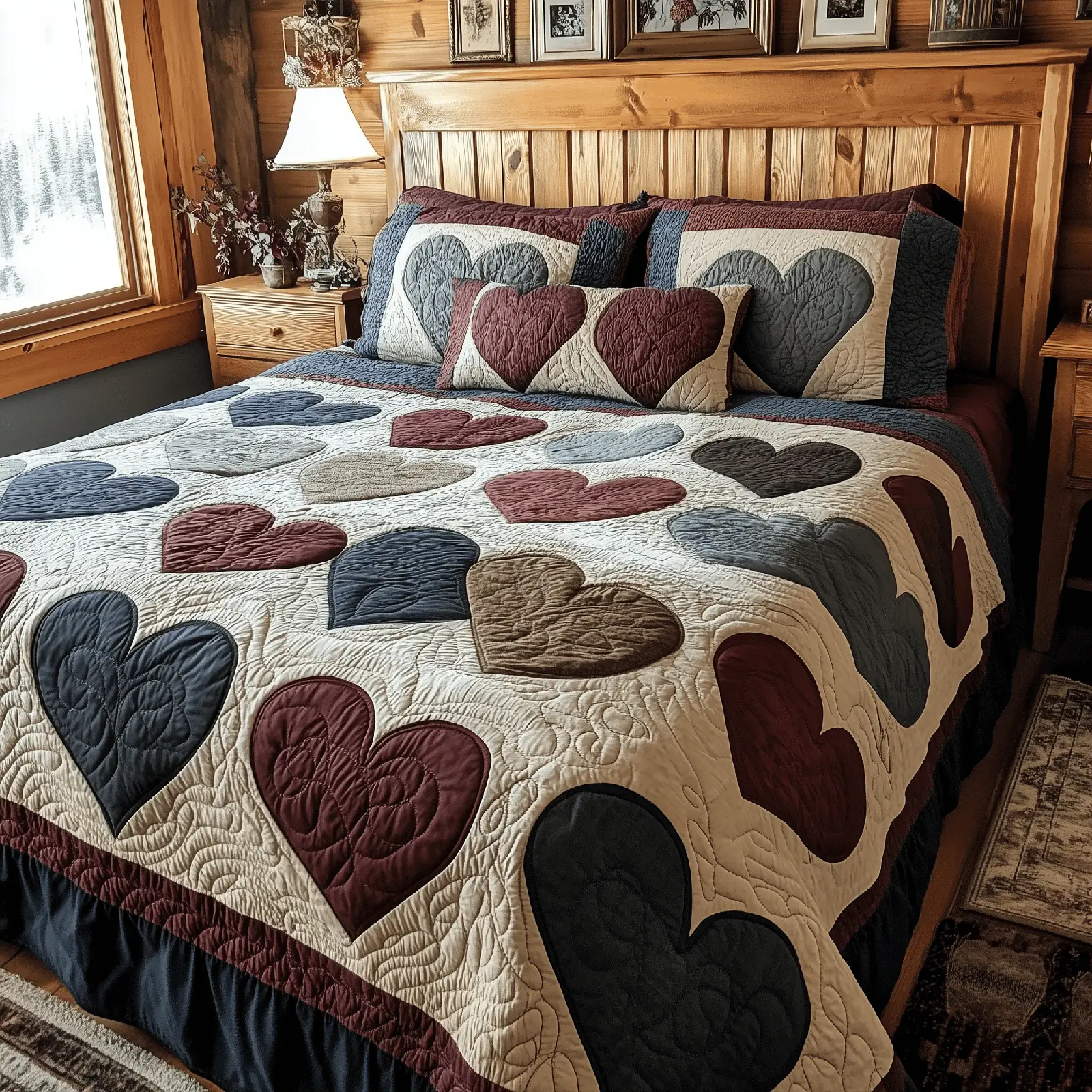 Vintage Heart Quilted Bedding Set Holiday Bedroom Decor Unique Gifts For Dad