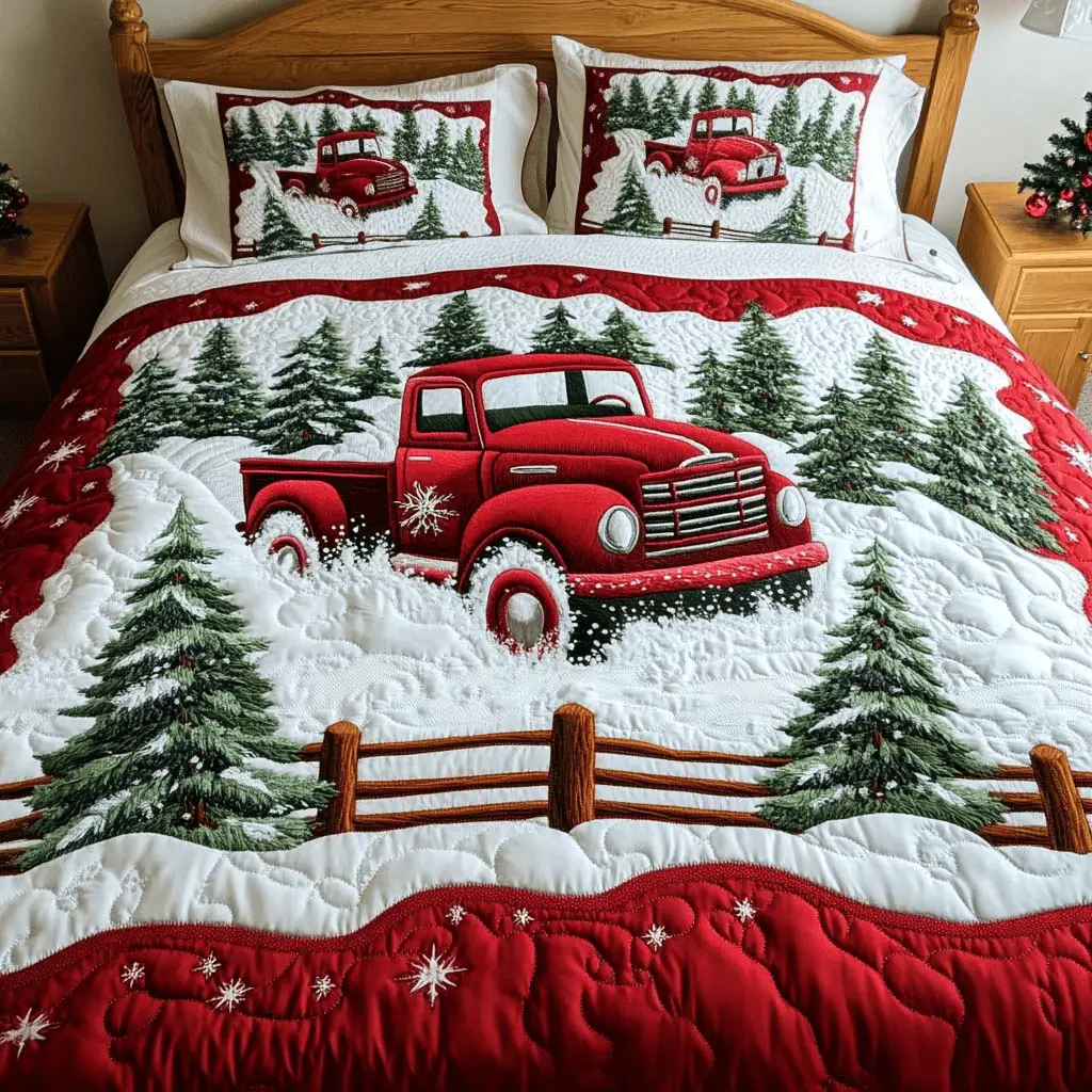 Vintage Holiday Ride Quilt Duvet Cover Set Best Luxury Sheets Christmas Gifts For Grandma Vintage Holiday Ride Quilt Duvet Cover Set Best Luxury Sheets Christmas Gifts For Grandma - Image 1