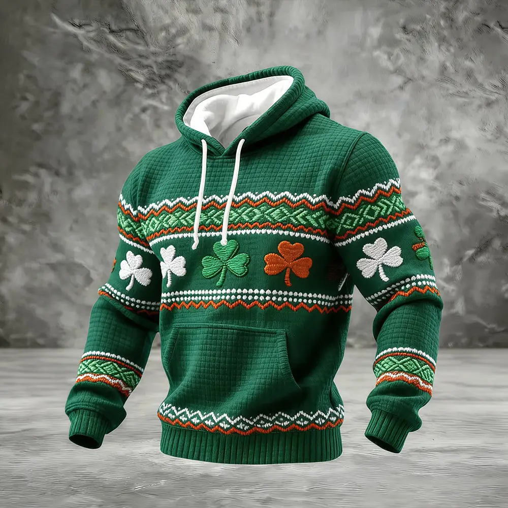 Vintage Lucky St. Patrick's Day Art Hoodie Tricolor Shamrock Hooded Sweatshirt St Patrick's Day Stuff
