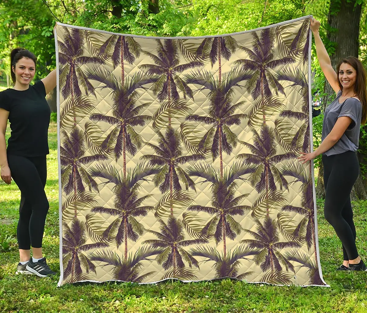Vintage Palm Tree Pattern Quilted Blanket Tropical Vibe Throws For Couch Best Father's Day Gifts For Grandpa