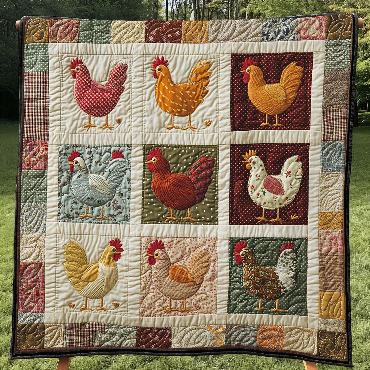 Vintage Patchwork Chicken Quilt Comfortable Microfiber Quilt Blanket for Everyday Use