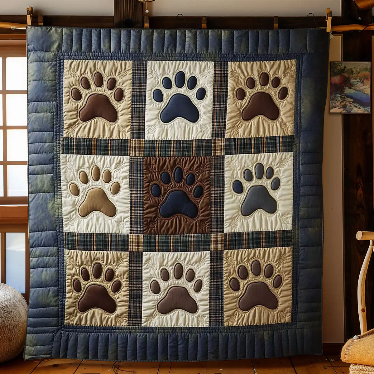 Vintage Paw Dog Quilt Unique Holiday Gift Idea with Quilt Blanket