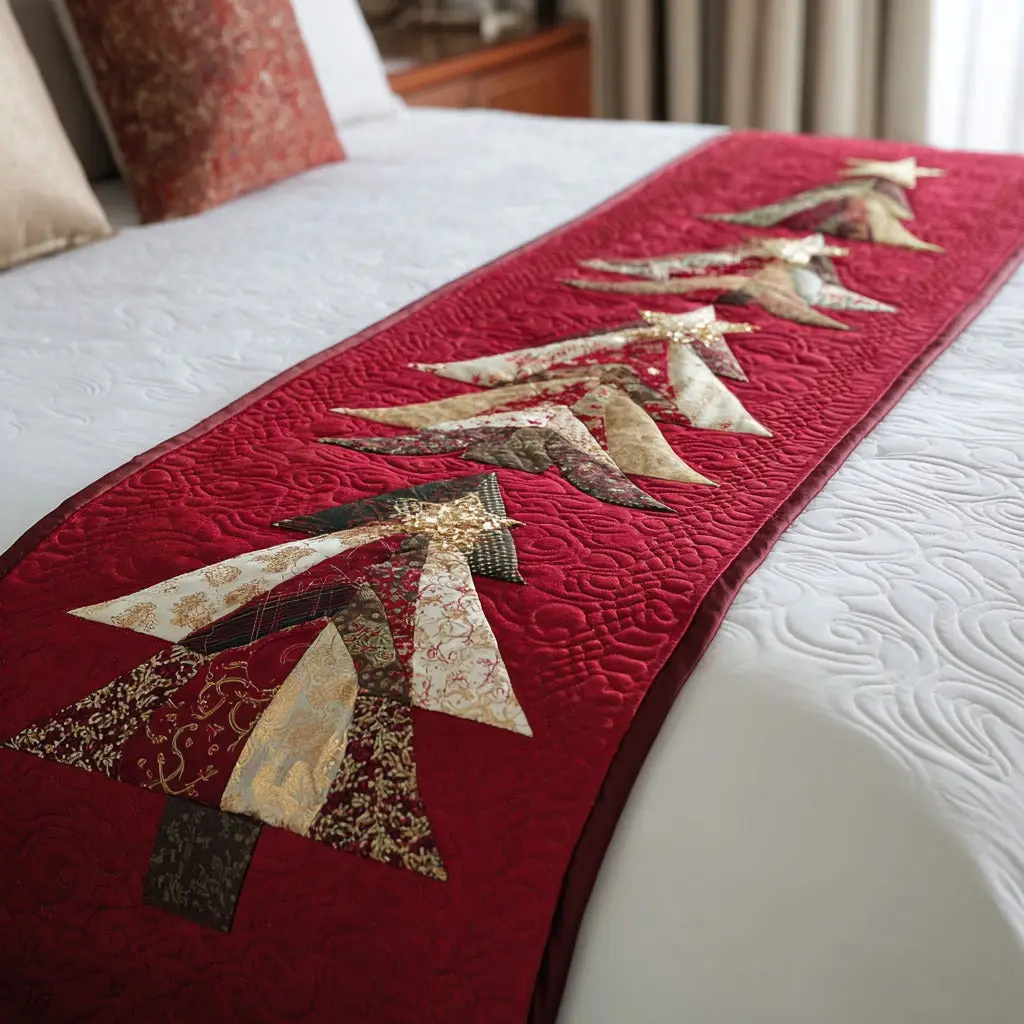 Vintage Pines Quilted Bed Runner Vintage Pines Pattern Cozy Seasonal Gift