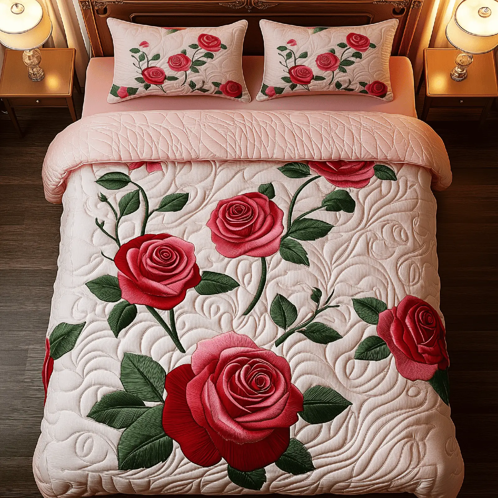 Vintage Roses Quilted Bedding Set Valentine Day Gift Ideas For Grandparent