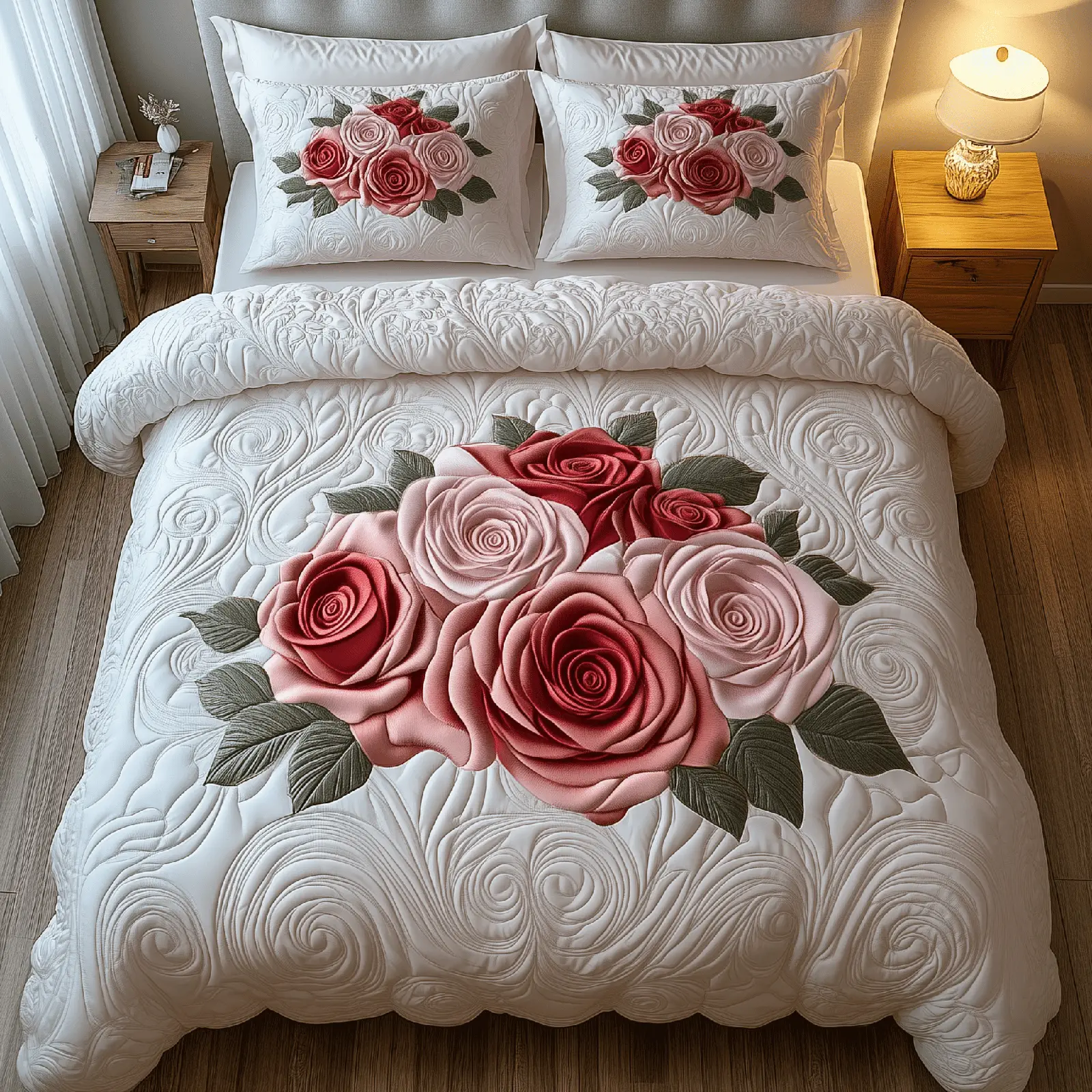 Vintage Roses Quilted Bedding Set Valentine Day Present Ideas For Your Inlaws