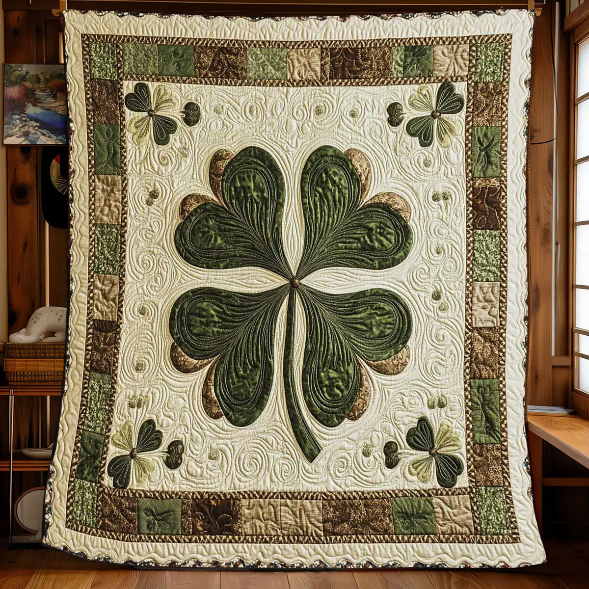 Vintage Shamrock Quilted Blanket Bedding Accessories St Patrick's Gifts For Grandma